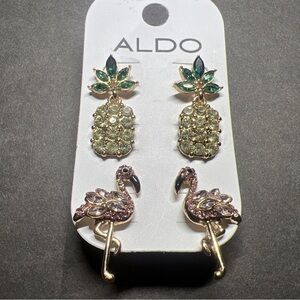 NWT Aldo Dangle PINEAPPLE & FLAMINGO Earrings Pink Yellow Dangling Beach Luau